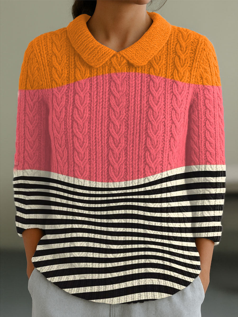 womens-vintage-abstract-geometric-art-print-casual-peter-pan-collar-3-4-sleeve-sweater-lnt4