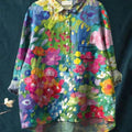 Chemise décontractée en coton et lin à imprimé floral vintage pour femme 