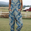Combinaison pantalon large décontractée 100 % coton à imprimé floral vintage pour femme 