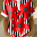Retro Color-block Patchwork Print Loose-fit Cotton-linen Short-sleeve Shirt