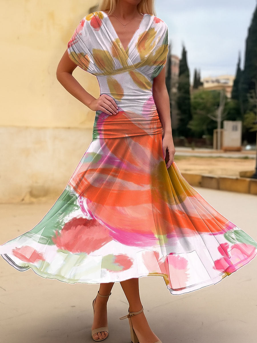 Women's Irregular Flowers Print Cotton Dress