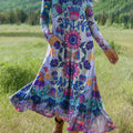 Women's Boho Floral Print Art Print Long-sleeved Dress