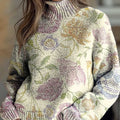 womens-vintage-art-polka-dot-floral-print-knit-turtleneck-pullover-sweater