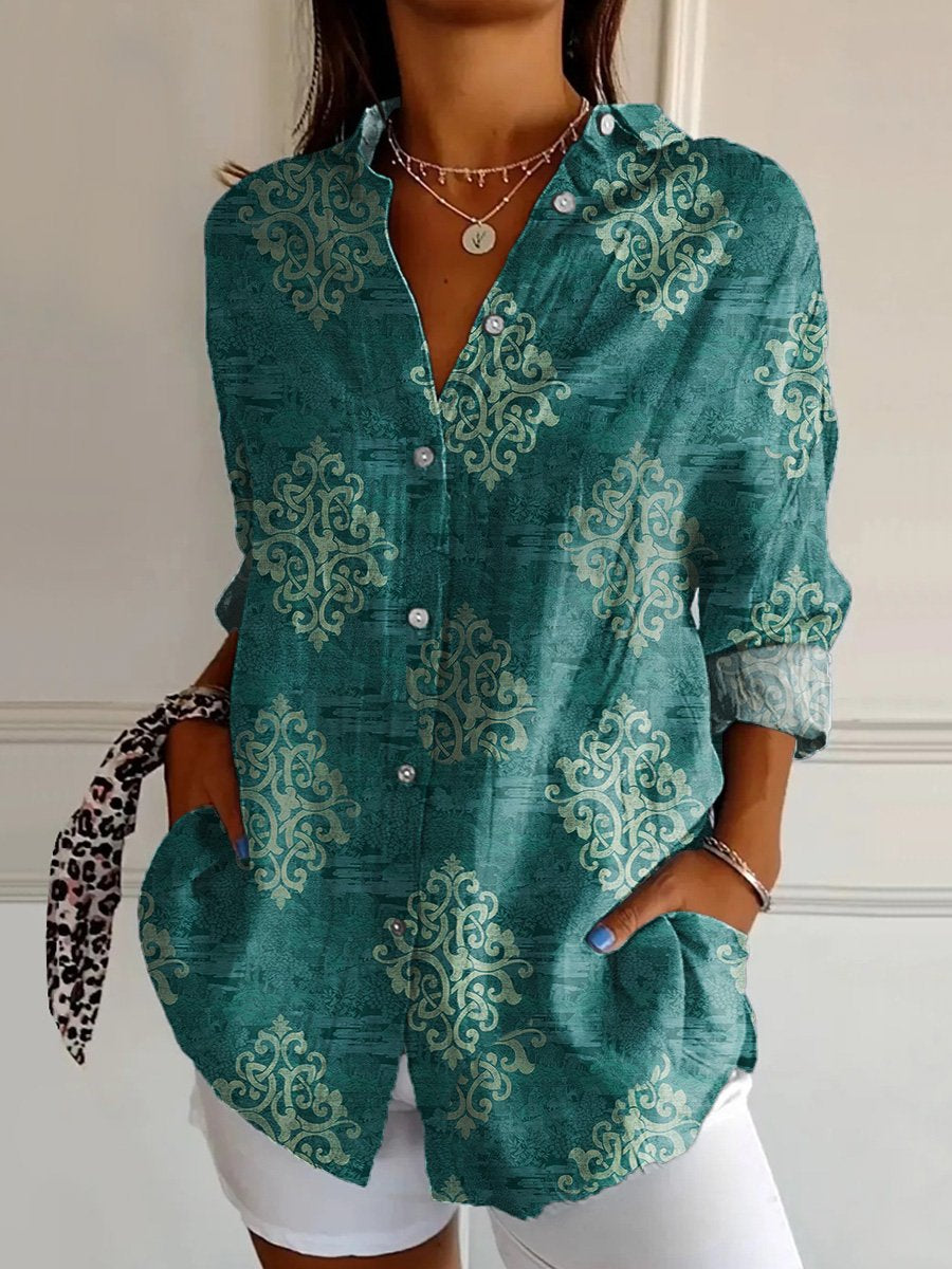 Women's Retro  Art Print  Casual Cotton Shirt