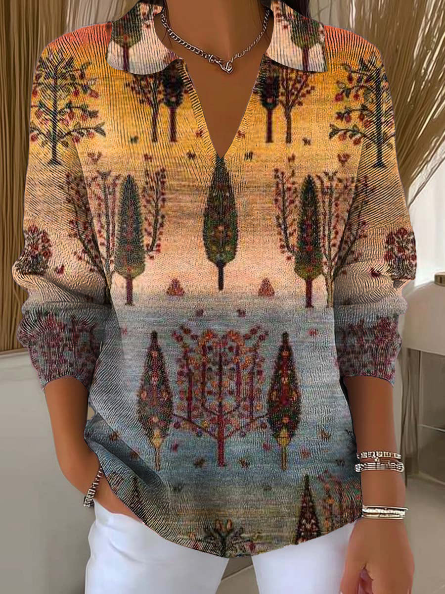 womens-beautiful-trees-landscape-painting-art-print-casual-hooded-button-sweater