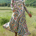 Women's Vintage Cashew Flower Art Print Long-sleeved Dress