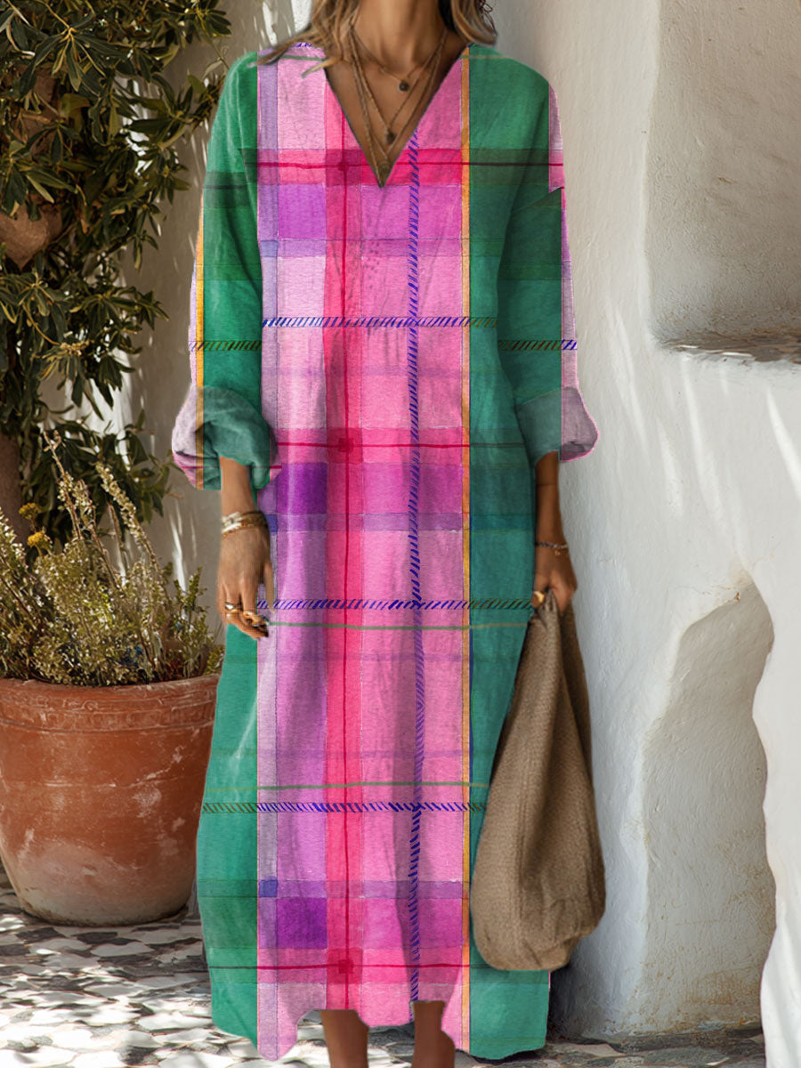 Women's  Vintage Abstract  Plaid  Art Print Dress