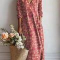 Robe décontractée en coton et lin à poches, imprimé floral vintage pour femme 
