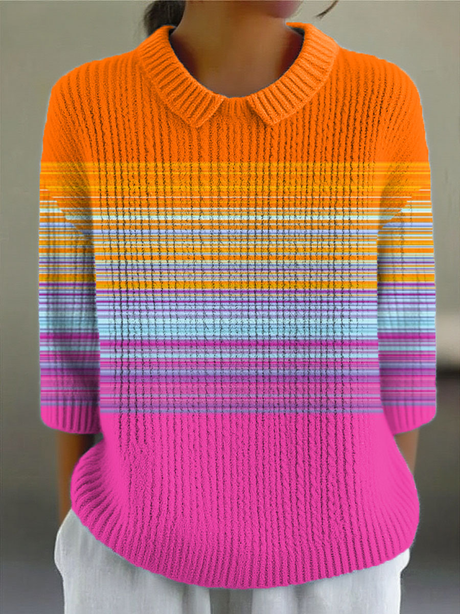 womens-vintage-gradient-art-print-casual-peter-pan-collar-3-4-sleeve-sweater-tal2