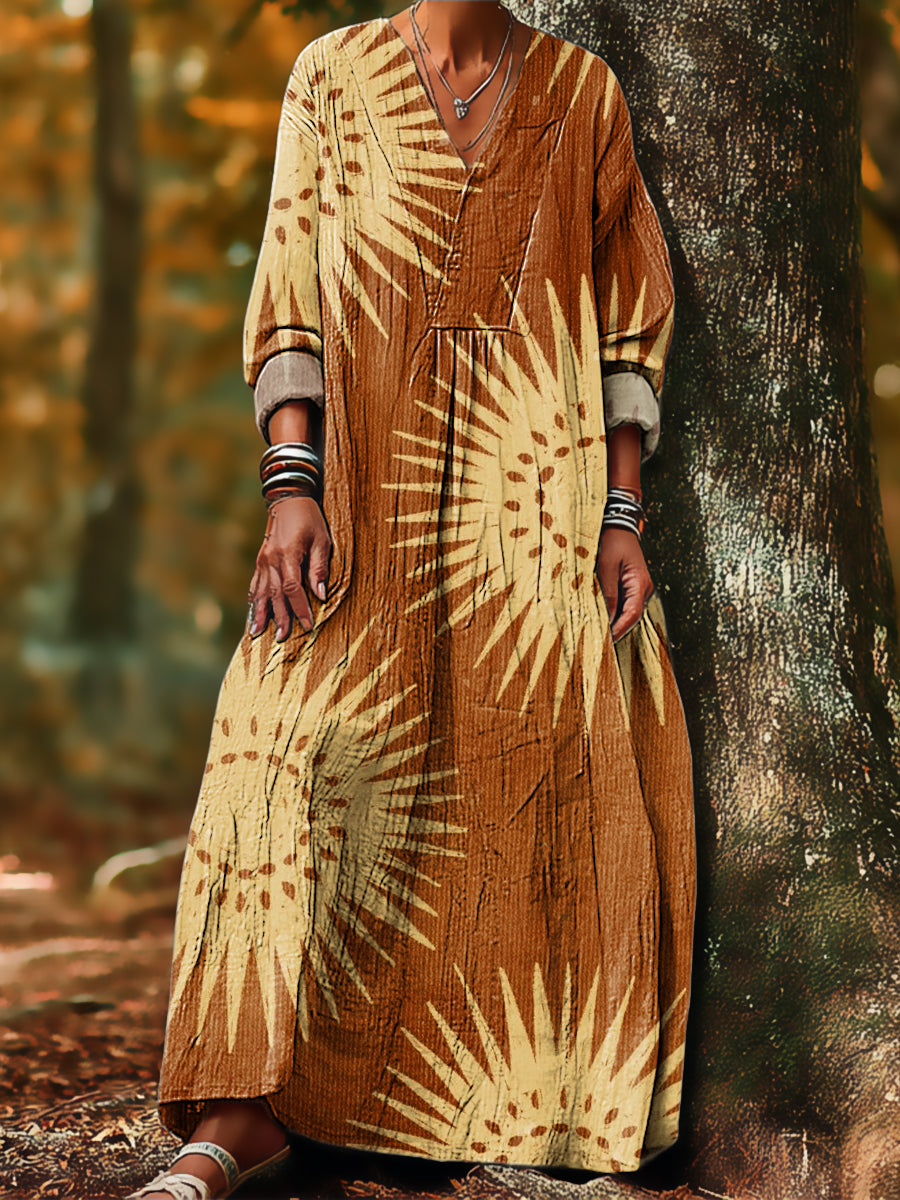 Women's Vintage Abstract Sun Painting Art Print Dress