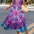 Purple Handkerchief Hem Tie Dye Print Dress
