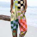 Women's Abstract Geometric Pattern Art Print Casual 100% Cotton Wide Leg Jumpsuit