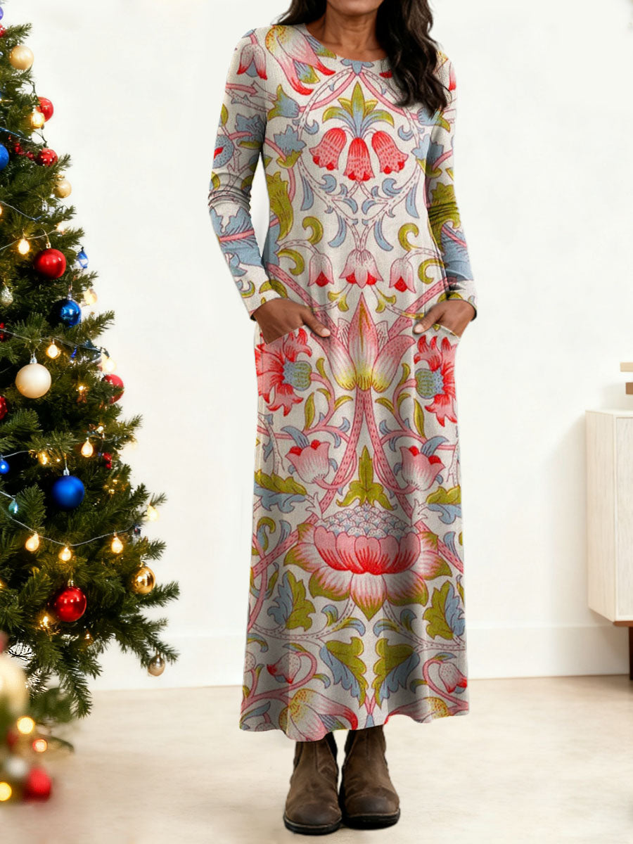 Women's Floral Pattern Art Print Long-sleeved Dress