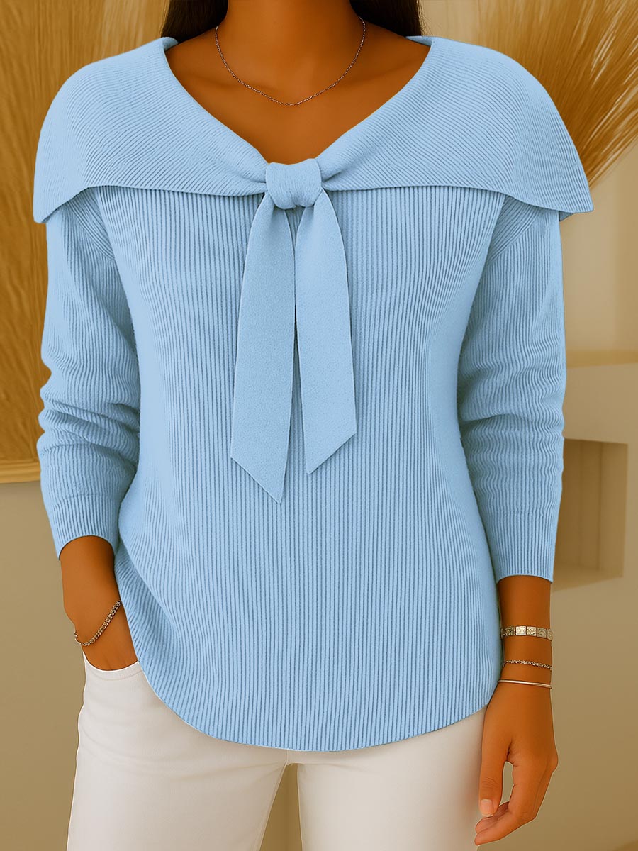 Women's Solid Color Shawl Collar Long Sleeve Knit Pullover
