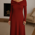 Women's Elegant Bow Collar Solid Color Knitted Dress