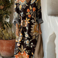 Vintage-Kleid aus Baumwolle mit Blumenmuster und Kunstdruck für Damen