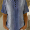 Women's Vintage Stripe Pattern Printed Cotton Linen Top