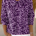 Women's Purple Flowers Art Print Casual Peter Pan Collar 3/4 Sleeve Sweater