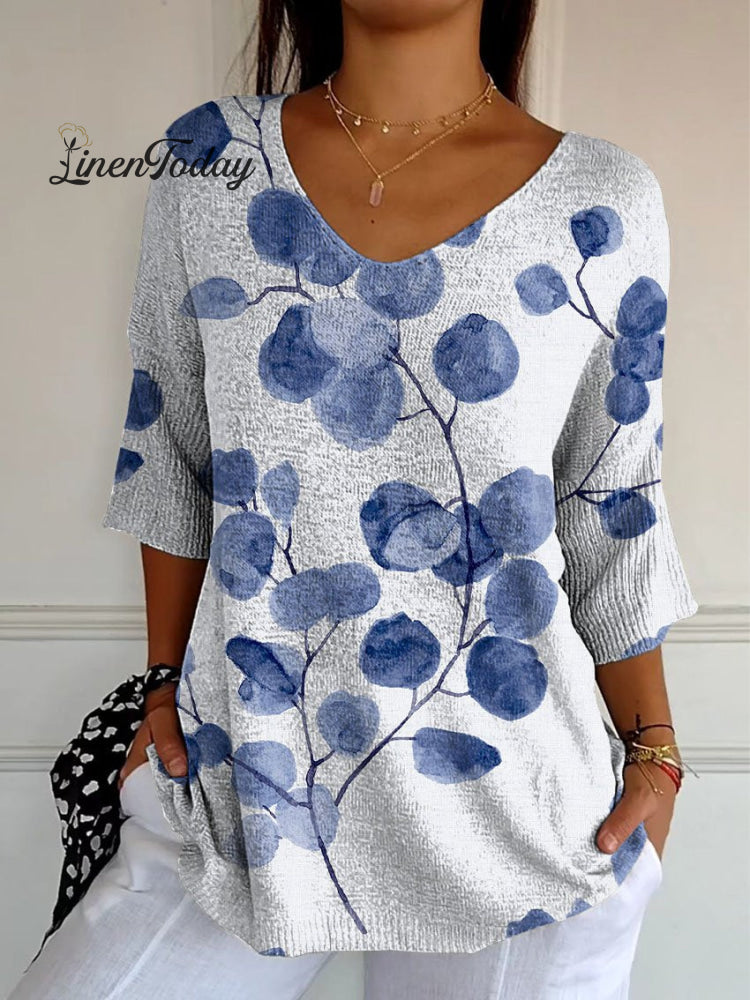 Women's Retro Botanical Floral Casual Pullover Knit