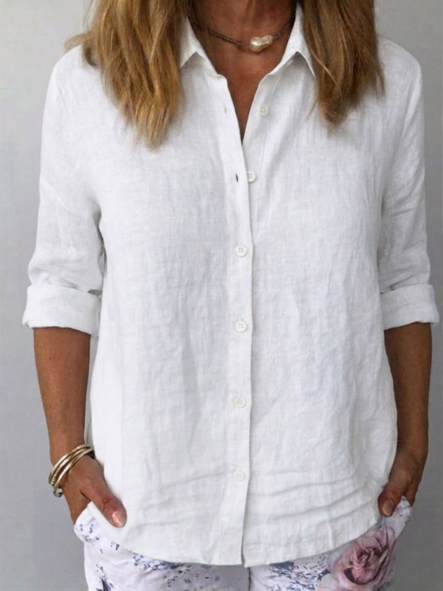 Women's Solid-color Casual Cotton-linen Shirt