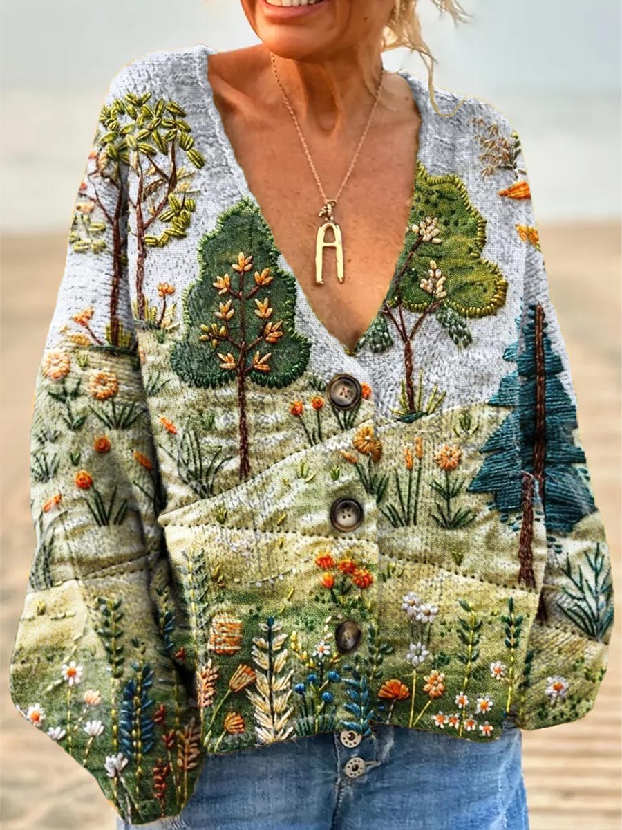 womens-lovely-floral-tree-art-print-casual-pullover-sweater