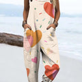 Women's Colourful Art Heart Pattern Print Casual 100% Cotton Wide Leg Jumpsuit