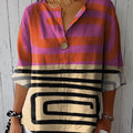 Women's Color-blocked Abstract Graphics Casual Cotton Linen Shirt