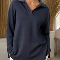 Women's Solid Color V-neck Long-sleeved Casual Loose Sweatshirt