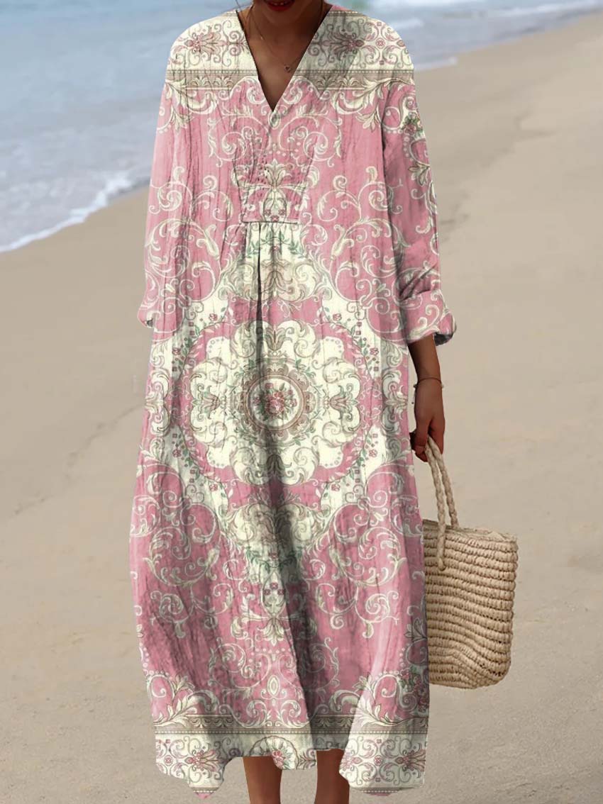 Women's Vintage Floral Pattern Art Print Cotton Dress