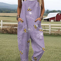 Women's Bee Art Print Casual 100% Cotton Wide Leg Jumpsuit
