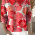 Women's Red Circle Pattern Print Casual Print Peter Pan Collar 3/4 Sleeve Sweater