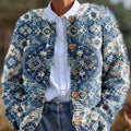 Vintage Geometric Floral Art Print Buttoned Cardigan Sweater