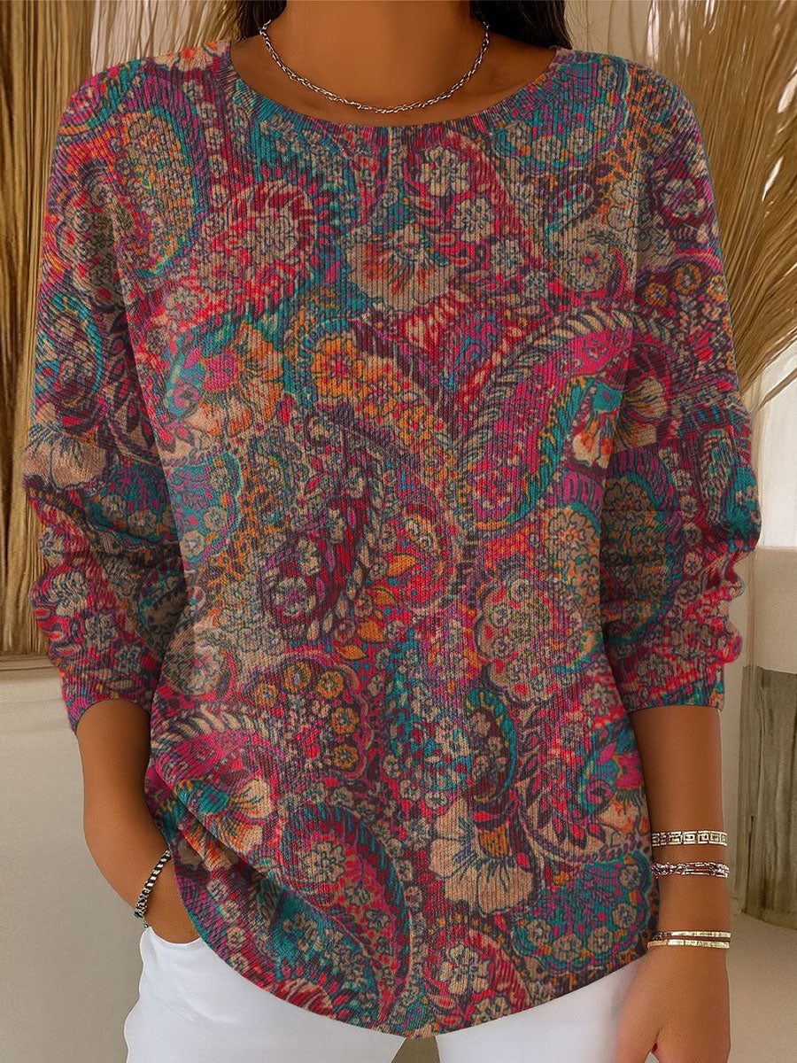 womens-vintage-flower-art-print-casual-pullover-sweater-nqnx