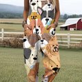 Women's Lovely Dogs Art Print Casual 100% Cotton Wide Leg Jumpsuit