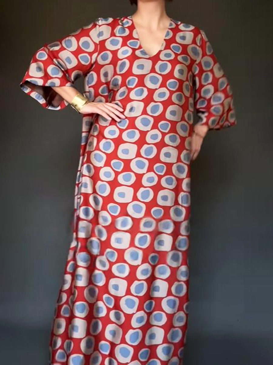 Artistic Polka Dot Print Satin Maxi Dress