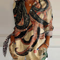 Women's  Japanese  Octopus Art Print  Casual Cotton Shirt