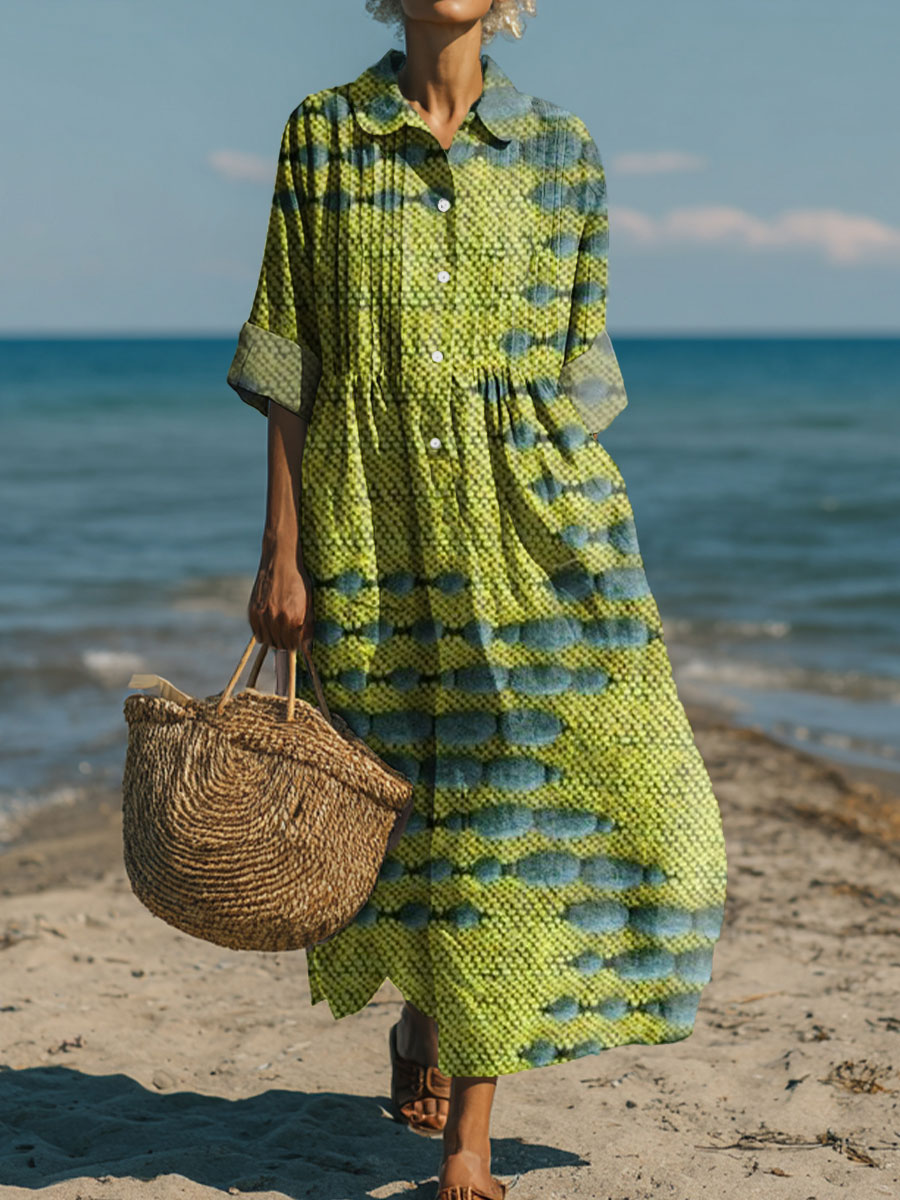 Women's Green Geometric Mosaic Art Casual Print Dress