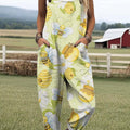 Women's Artistic Creative Bee Honey Print Casual 100% Cotton Wide Leg Jumpsuit