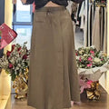 Women's  Half Elastic Waist Lace-up Casual Pocket Cotton and Linen Skirt