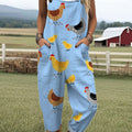 Women's  Funny Chicken Art Print Casual 100% Cotton Wide Leg Jumpsuit