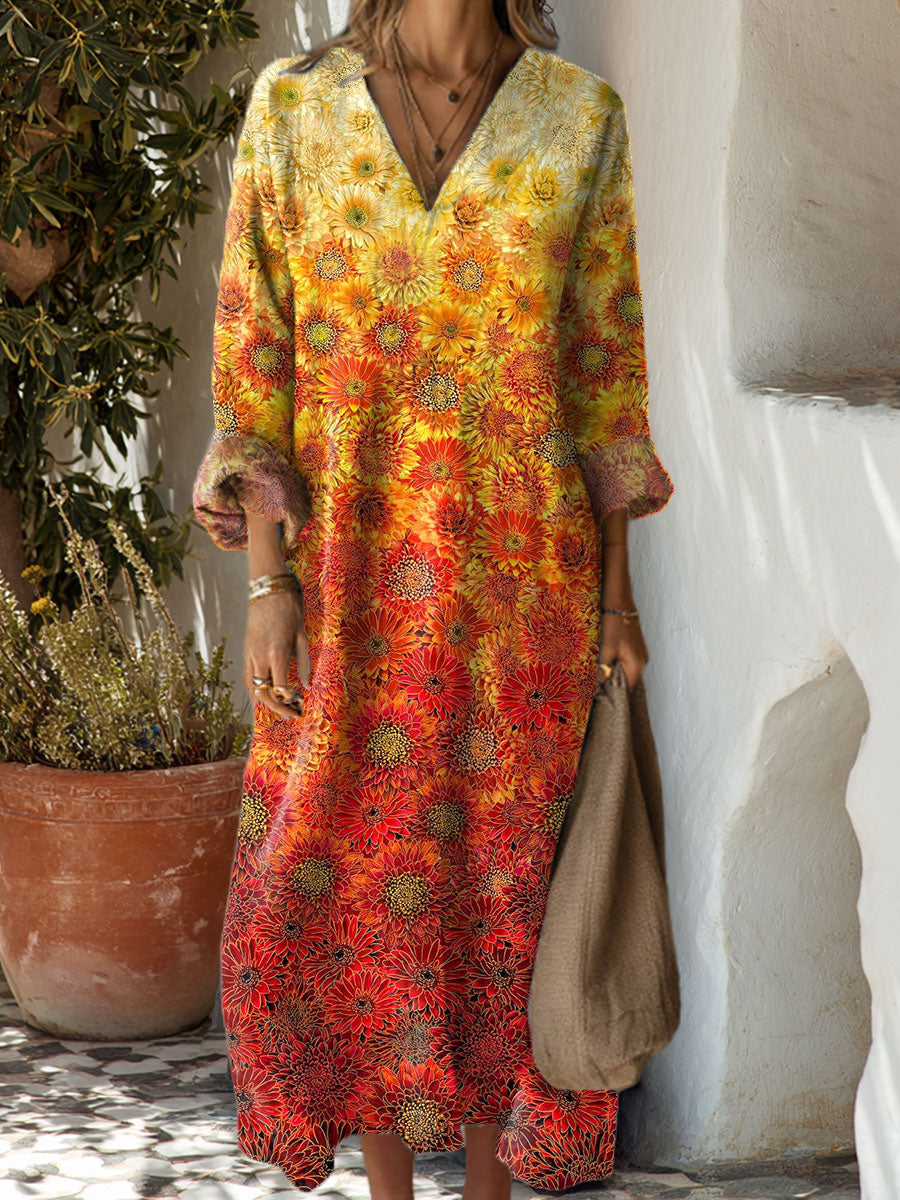 Women's  Vintage Flower  Art Print Dress