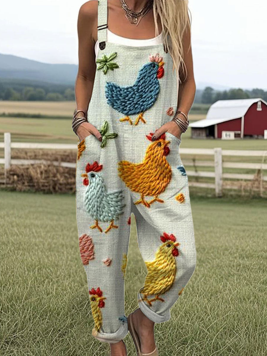 Women's   Funny  Chick Art Print Casual 100% Cotton Wide Leg Jumpsuit