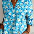 Women's Flower Art Print Casual Cotton Shirt