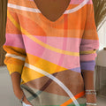 Women's Colorful Shapes Lines Modern Abstract Casual Print Pullover Sweater
