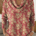Pull à col châle imprimé floral vintage pour femme
