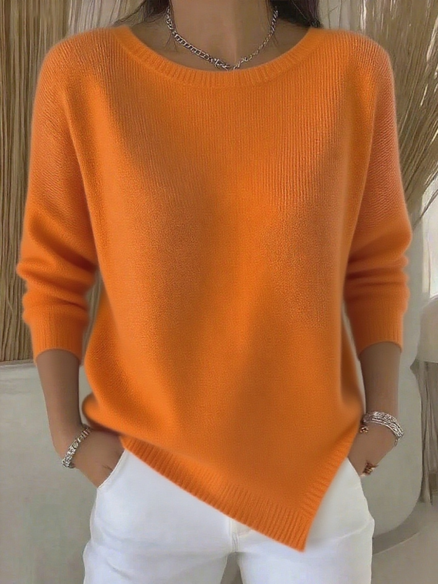 Women's Round Neck Irregular Hem Sweater Top