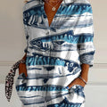 Women's Blue Sardines Print Casual Cotton Shirt