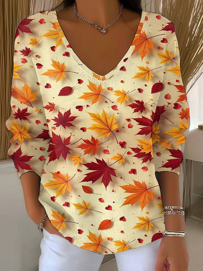 womens-vintage-maple-leaf-art-print-casual-pullover-sweater-pzm8