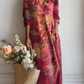 Damenkleid mit Vintage-Blumenmuster, lässigem Baumwoll-Leinen-Mischgewebe und Taschen 