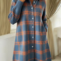 Retro Polo Collar Button-down Plaid Print A-line Knitted Dress